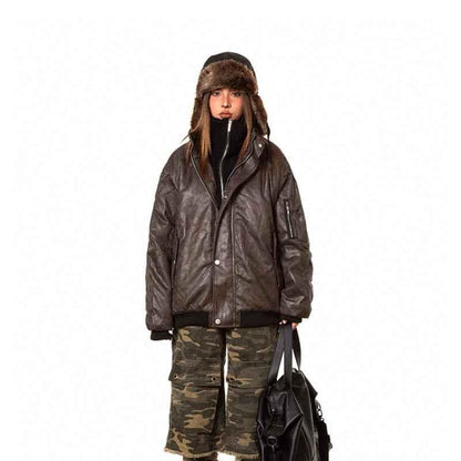 American-style Fake Two-piece Suede Bomber Jacket For Women MuddyStock