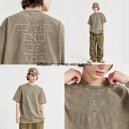 Men's Street Retro Washed Embroidered T-shirt MuddyStock