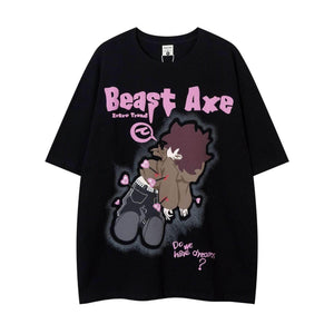 Cartoon Pattern Short Sleeve For Men And Women Black