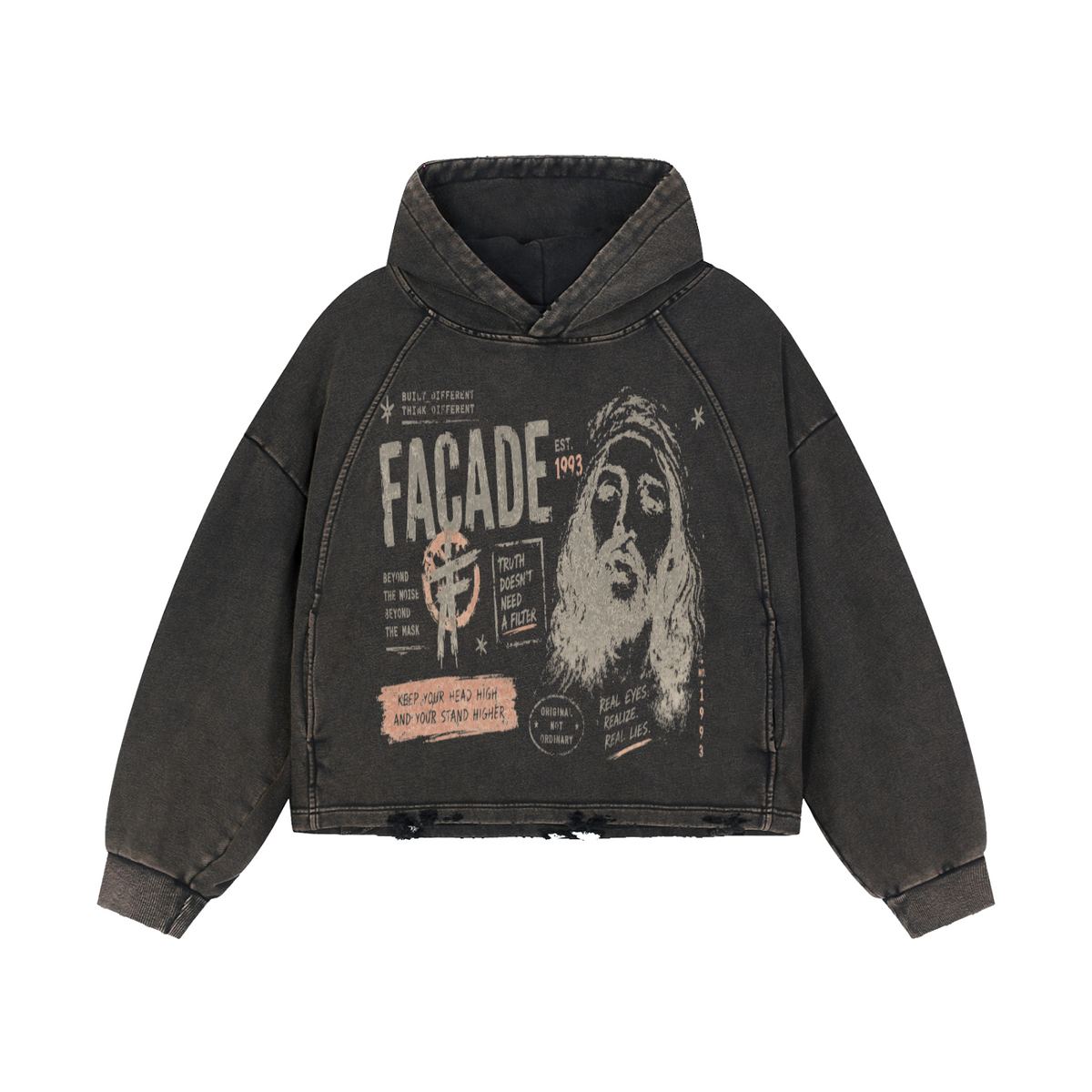 Vintage Washed Frayed-Hem Hoodie For Men | MuddyStock Originals