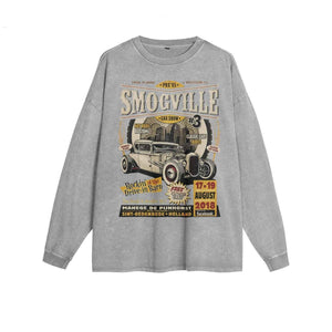 American Retro Cotton Long Sleeve T-shirt For Men Medium Gray