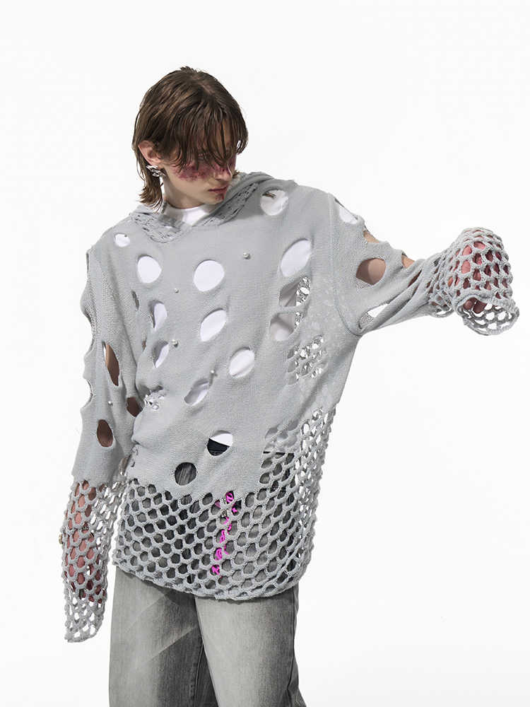Hollow Pearl Decorative Hoodie For Men
