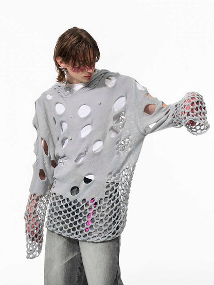 Hollow Pearl Decorative Hoodie For Men