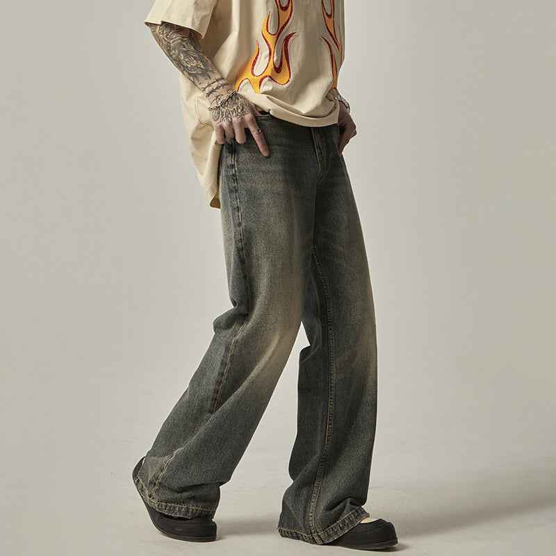 Straight Loose-fitting Wide-leg Trousers For Men K927 Vintage Blue MuddyStock