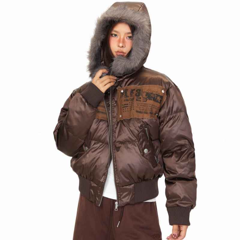 Personality Patch Fur Collar Hoodie For Women MuddyStock