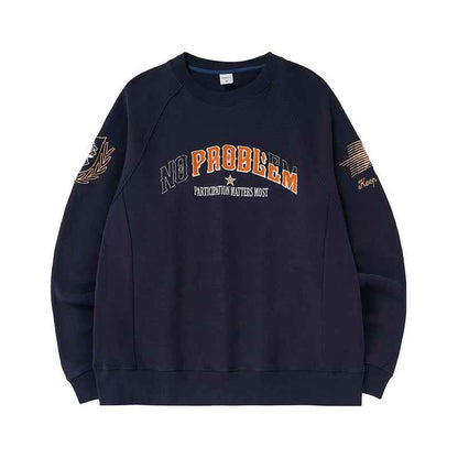 Men's Retro Embroidered Crew Neck Sweater Dark Blue MuddyStock