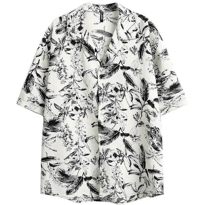 Men and Women Printed Short-sleeved Shirt White MuddyStock