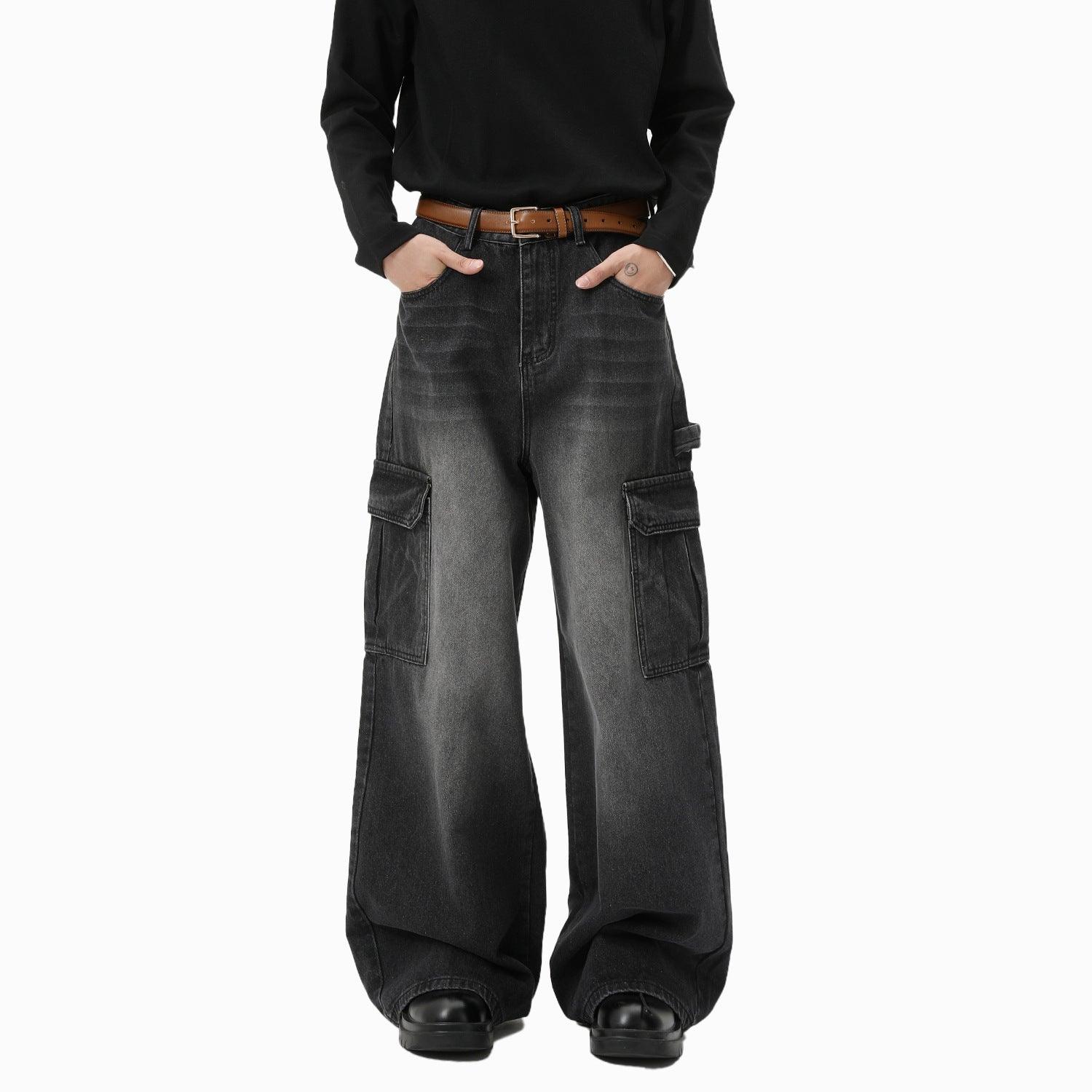 Wide-leg Multi-pocket Straight-leg Work Pants For Men
