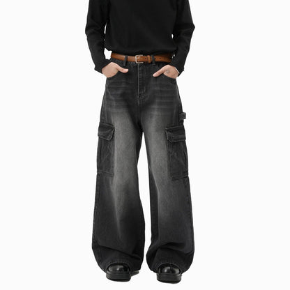 Wide-leg Multi-pocket Straight-leg Work Pants For Men