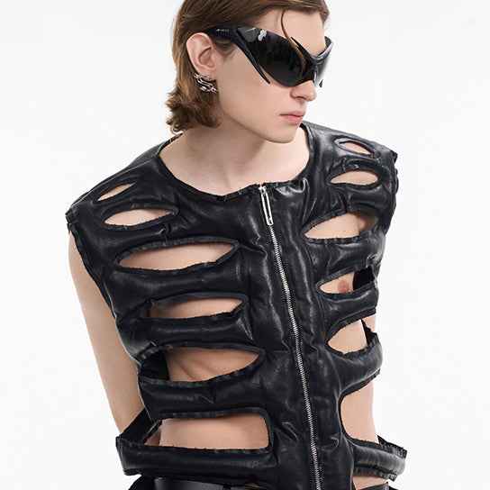 Skeleton Design Cotton Coat Vest For Men Black MuddyStock