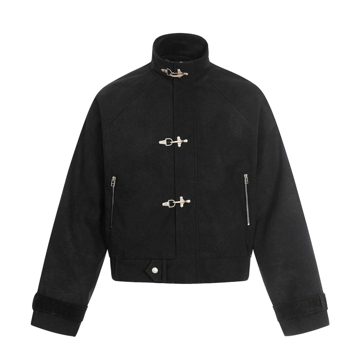 Retro Airplane-buckle Stand-up Collar Short Casual Jacket For Men Black