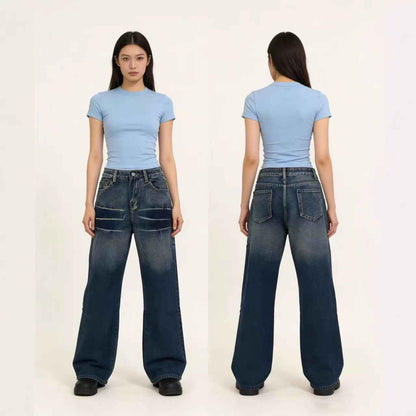 Washed Gradient Casual Straight Leg Womens Jeans