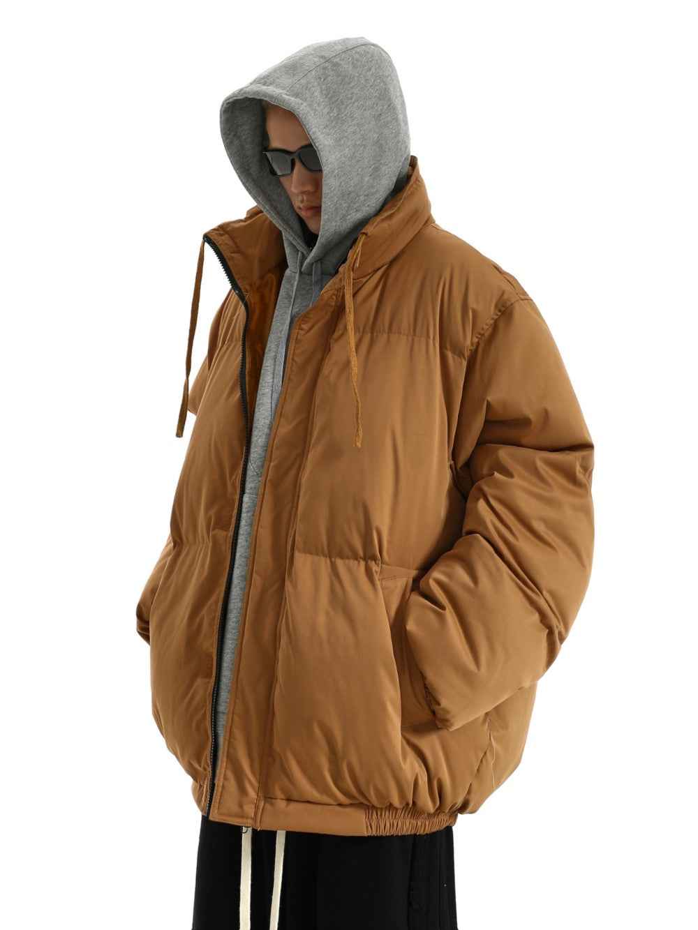 Winter Retro Loose Plain Jacket For Men Light Brown MuddyStock