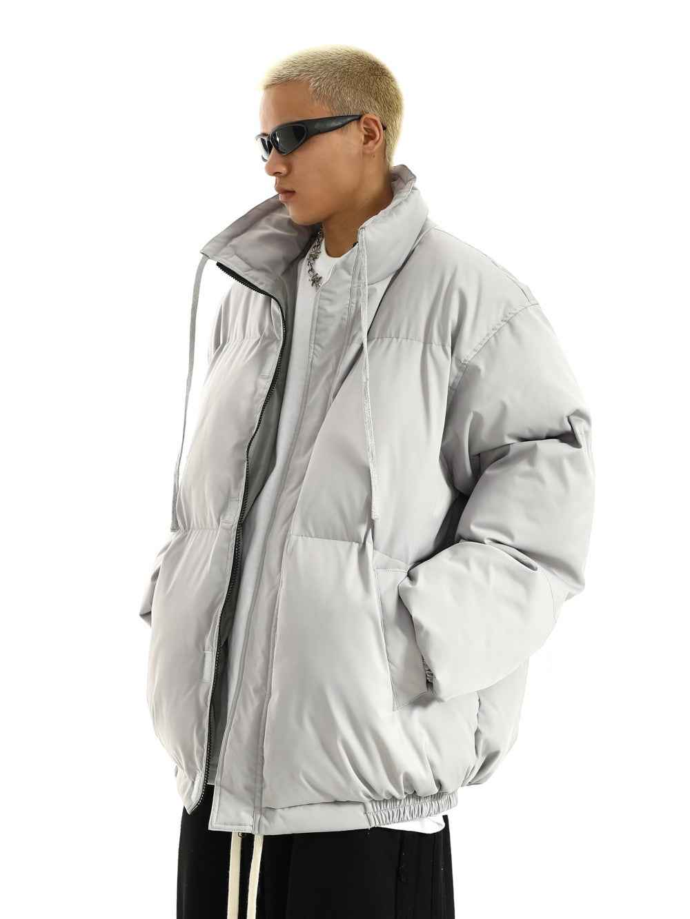 Winter Retro Loose Plain Jacket For Men Silver MuddyStock