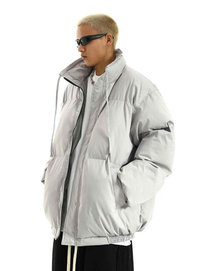Winter Retro Loose Plain Jacket For Men Silver MuddyStock