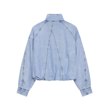 European And American-style Stand-collar Denim Bomber Jacket For Women All Products