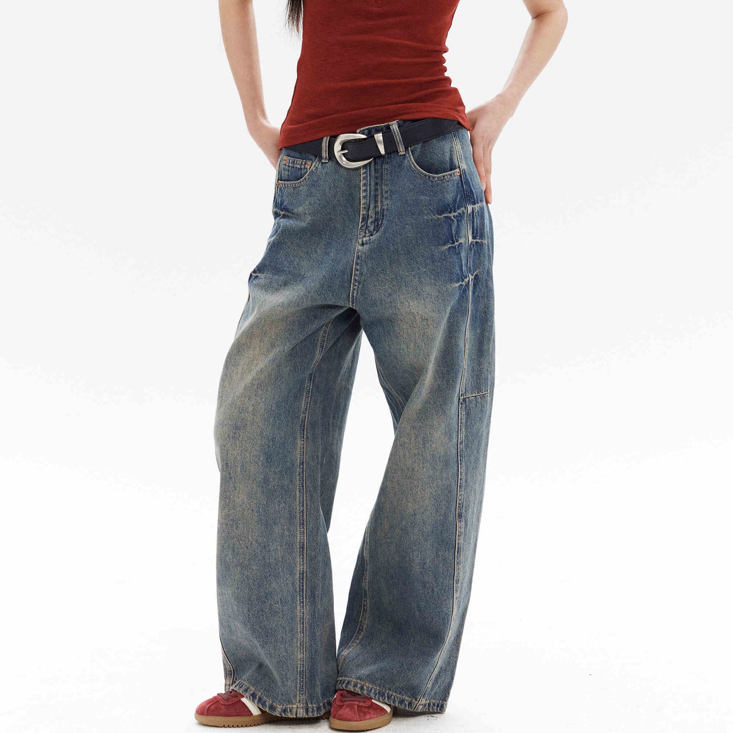 American High Street Design Loose Jeans For Women dark blue MuddyStock