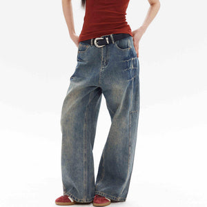 American High Street Design Loose Jeans For Women dark blue