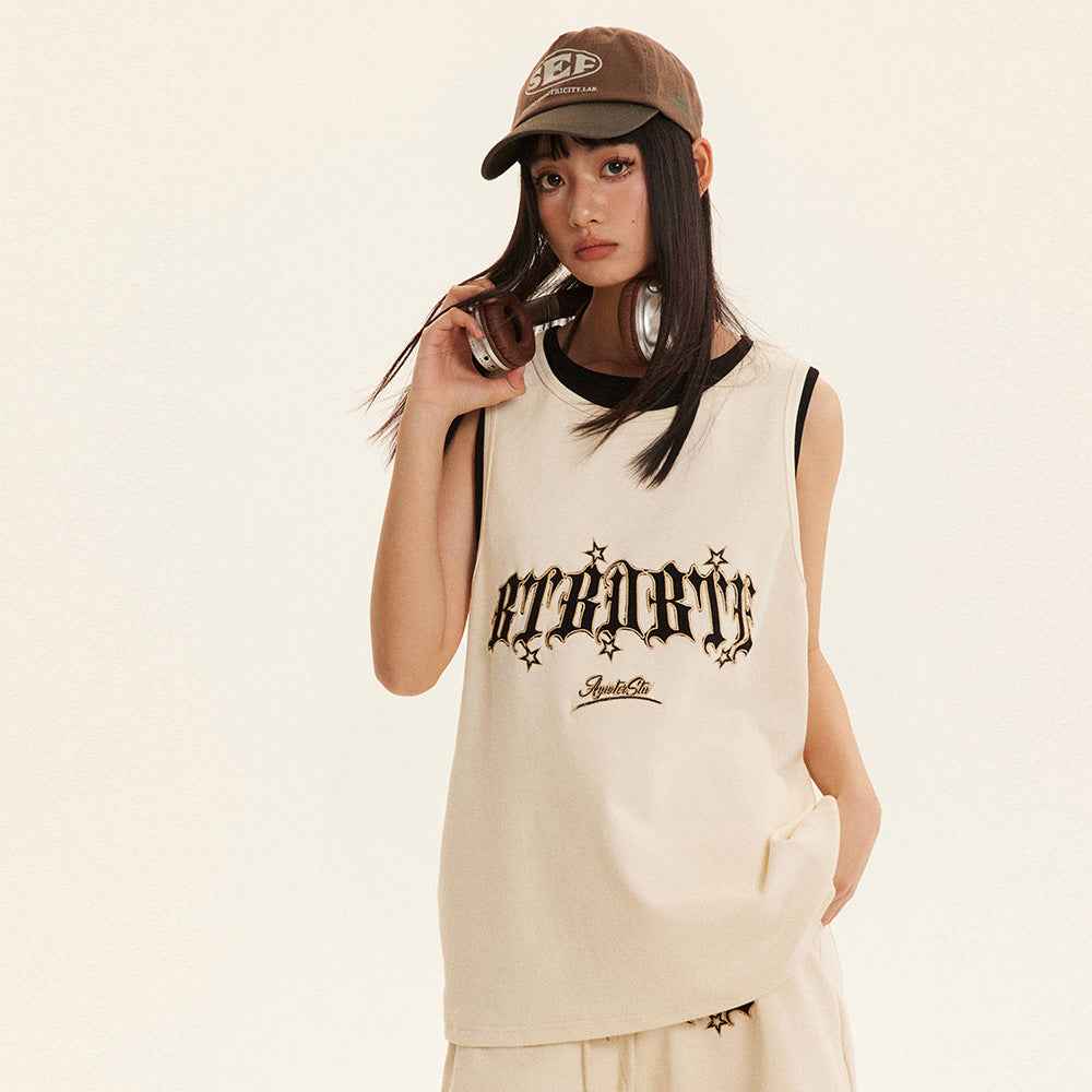 Sports Vest Casual Letter Embroidered Loose Top For Women MuddyStock