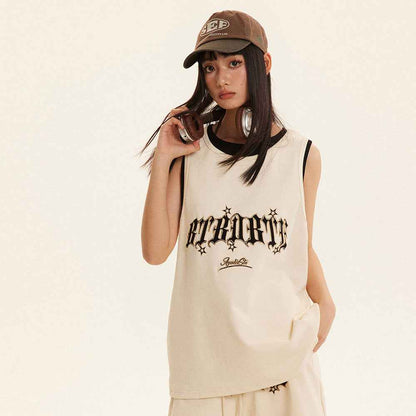 Sports Vest Casual Letter Embroidered Loose Top For Women MuddyStock