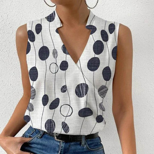 Casual Printed Tops Summer V-neck Sleeveless T-shirt Womens Clothing MuddyStock