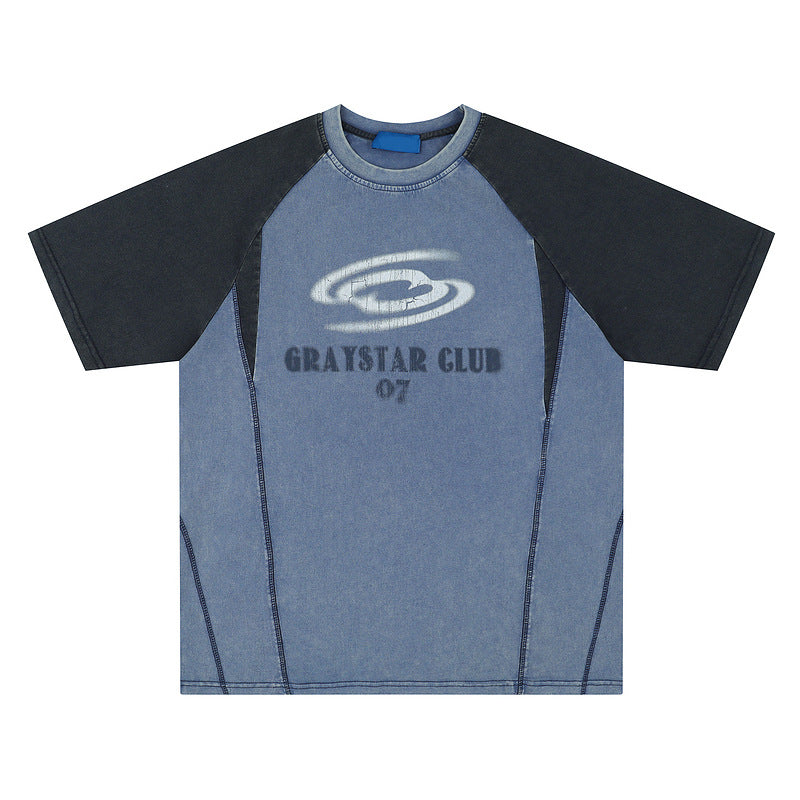 Hip Hop Letter Print Raglan Sleeve T-shirt For Men Blue