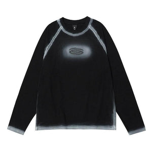 Retro Goth Spray Painting Loose Round Neck Pure Cotton Tops For Women Black