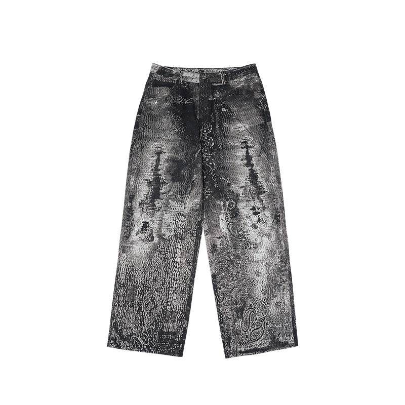 Vintage Paisley Jeans Straight-leg Pants For Men And Women Picture Color MuddyStock