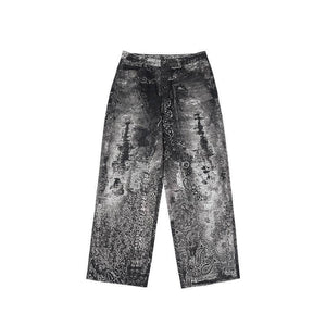 Vintage Paisley Jeans Straight-leg Pants For Men And Women Picture Color