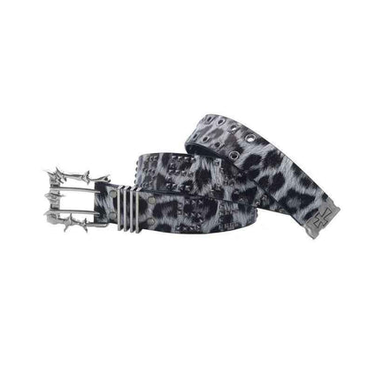 Double-needle Punk Buckle Street Hip-hop Belt Gray Leopard Print 110cm
