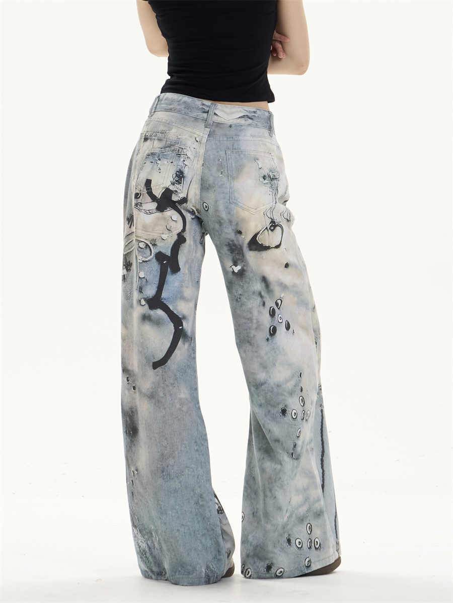 Multi-pocket Wide Leg Jeans Straight Casual Pants For Women MuddyStock