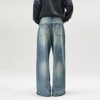 American-style Splash-ink Washed Loose Jeans For Men MuddyStock