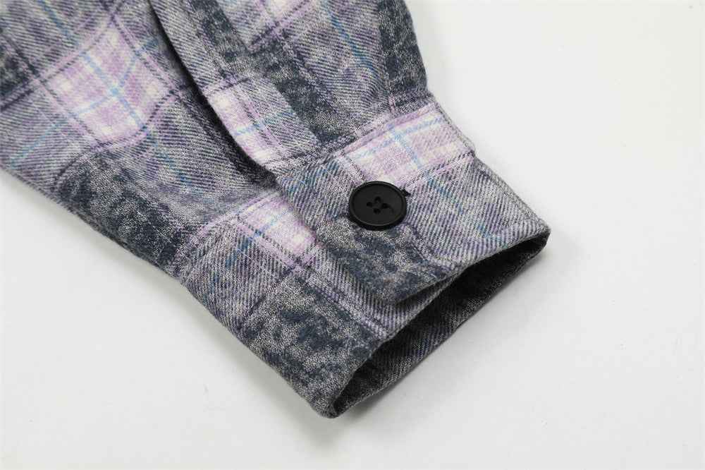 Washed And Worn Plaid Jacket Shirt For Men and Women null