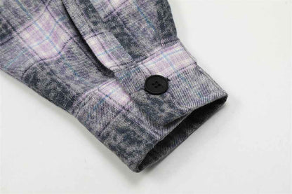 Washed And Worn Plaid Jacket Shirt For Men and Women null