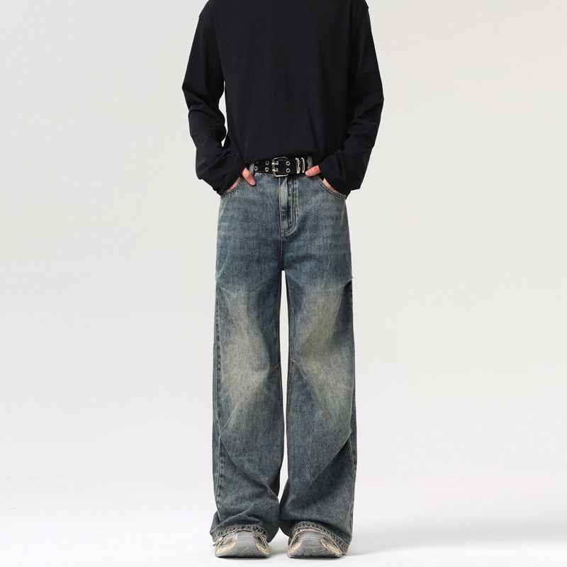 Men's Retro Straight Jeans With Deconstructive Design Retro Blue MuddyStock