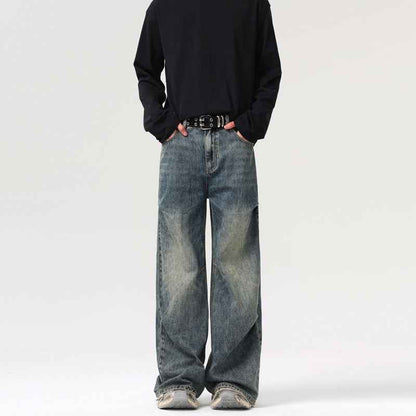 Men's Retro Straight Jeans With Deconstructive Design Retro Blue MuddyStock