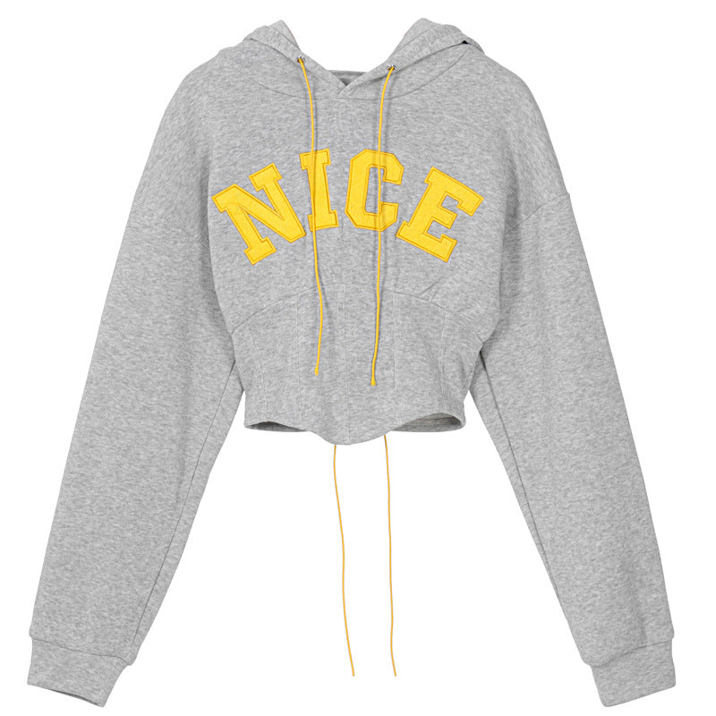 Fashion Letter Embroidered Long Sleeve Hoodie Grey All Products