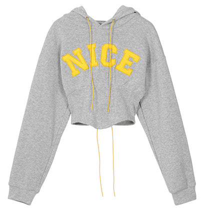 Fashion Letter Embroidered Long Sleeve Hoodie Grey All Products