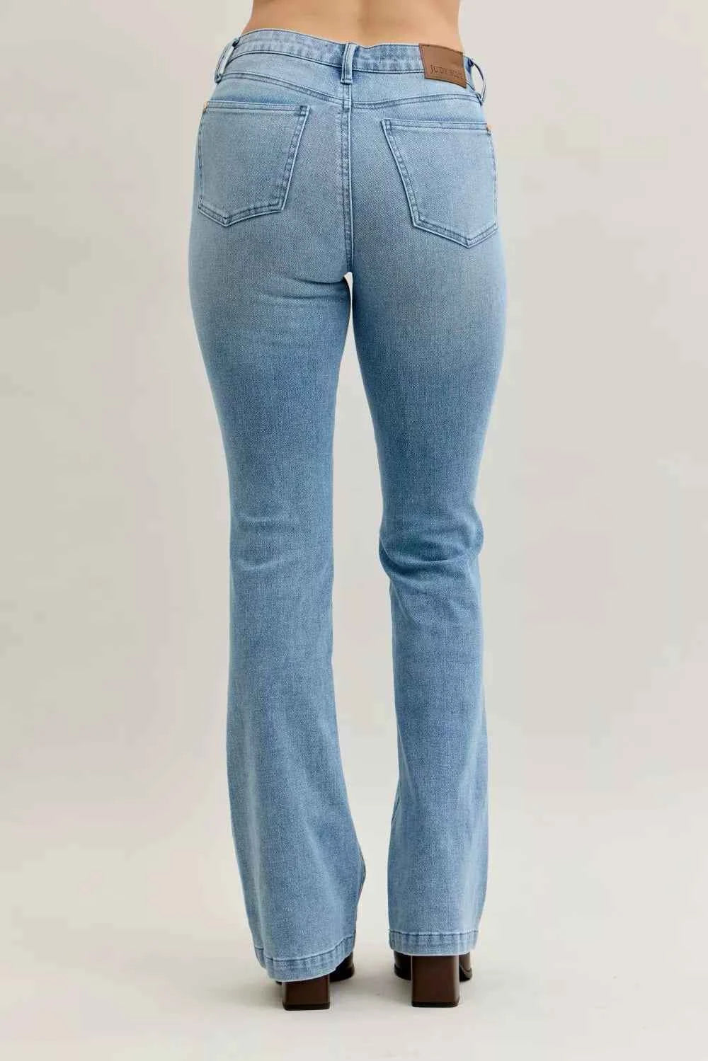 Judy Blue Full Size Mid Rise Bootcut Jeans with Contrast Wash & Front Patch Pockets For Women Trendsi