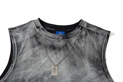 Tie-dye Gradient Ripped Necklace Vest For Men And Women MuddyStock