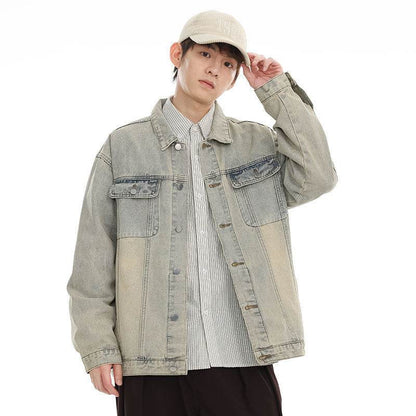 American Retro Washed Denim Jacket Fall And Winter Lapels Jacket MuddyStock