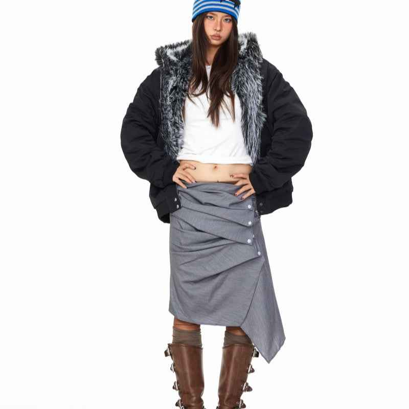 Fur Collar Hooded Cotton Jacket For Women