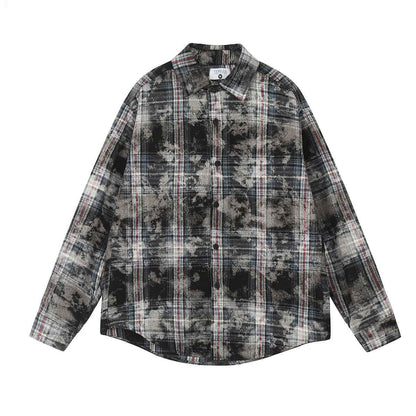 American Retro Dirty Printed Plaid Shirt For Men And Women null