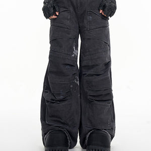 Heavy Industry Washed And Worn Pleated Jeans For Men Gray All Products