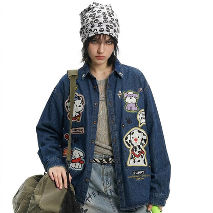Washed Dog Applique Long Sleeve Shirt For Women | MuddyStock Originals eprolo