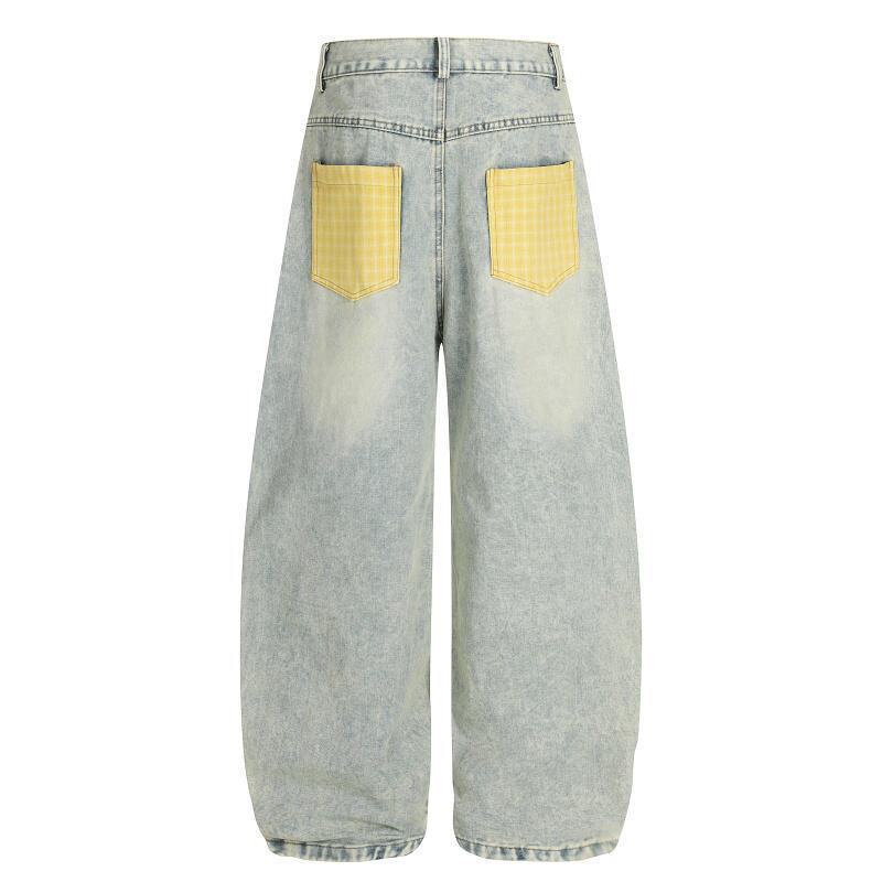 Men's Retro Plaid Patchwork Bootcut Jeans All Products