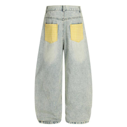 Men's Retro Plaid Patchwork Bootcut Jeans All Products