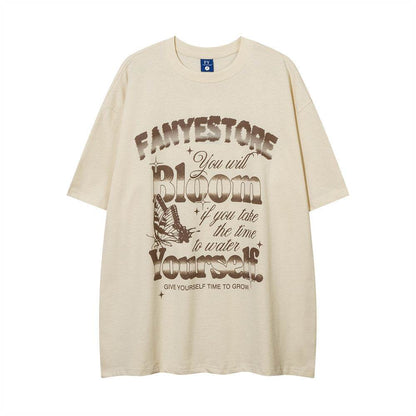 Butterfly Print Loose Short Sleeve For Men Apricot MuddyStock