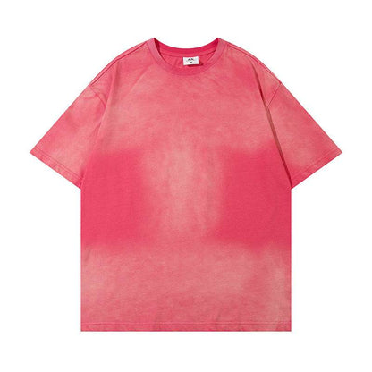 Wash Distressed Dirty Short Sleeve For Men Rose Red MuddyStock