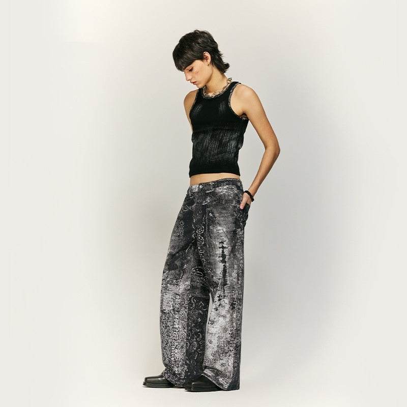 Vintage Paisley Jeans Straight-leg Pants For Men And Women MuddyStock